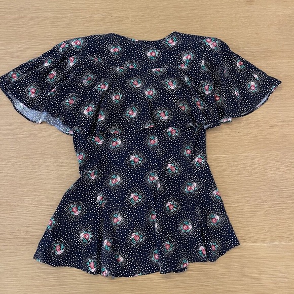 Vintage Women's G.S.L Size S Floral Polkadot Flutter Sleeve Blouse - Picture 4 of 7